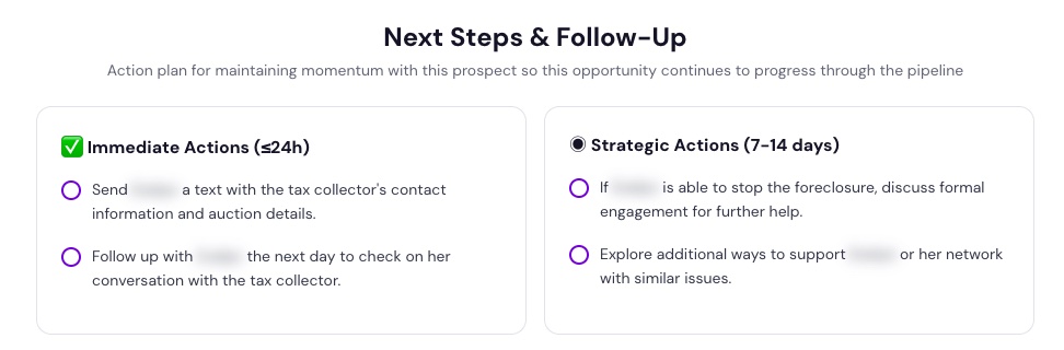 SalesMetric report with immediate and strategic next steps