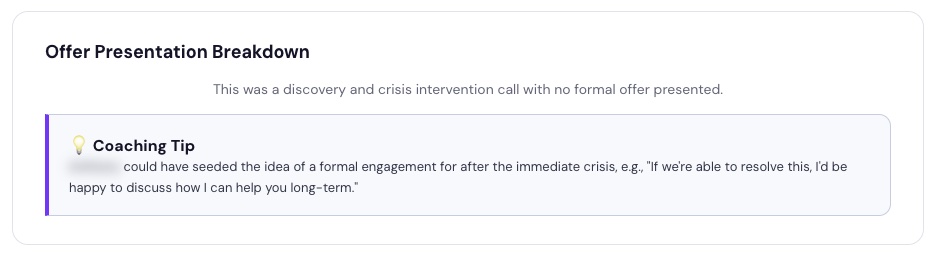 SalesMetric report showing an offer presentation opportunity